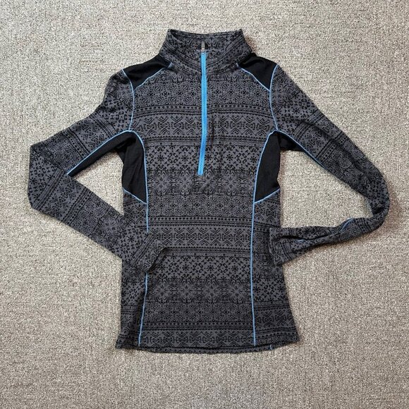 Kuhl Kaskade Zip Neck Base Layer Top Women's X-Small Nordic Print Black & Grey - Picture 2 of 7